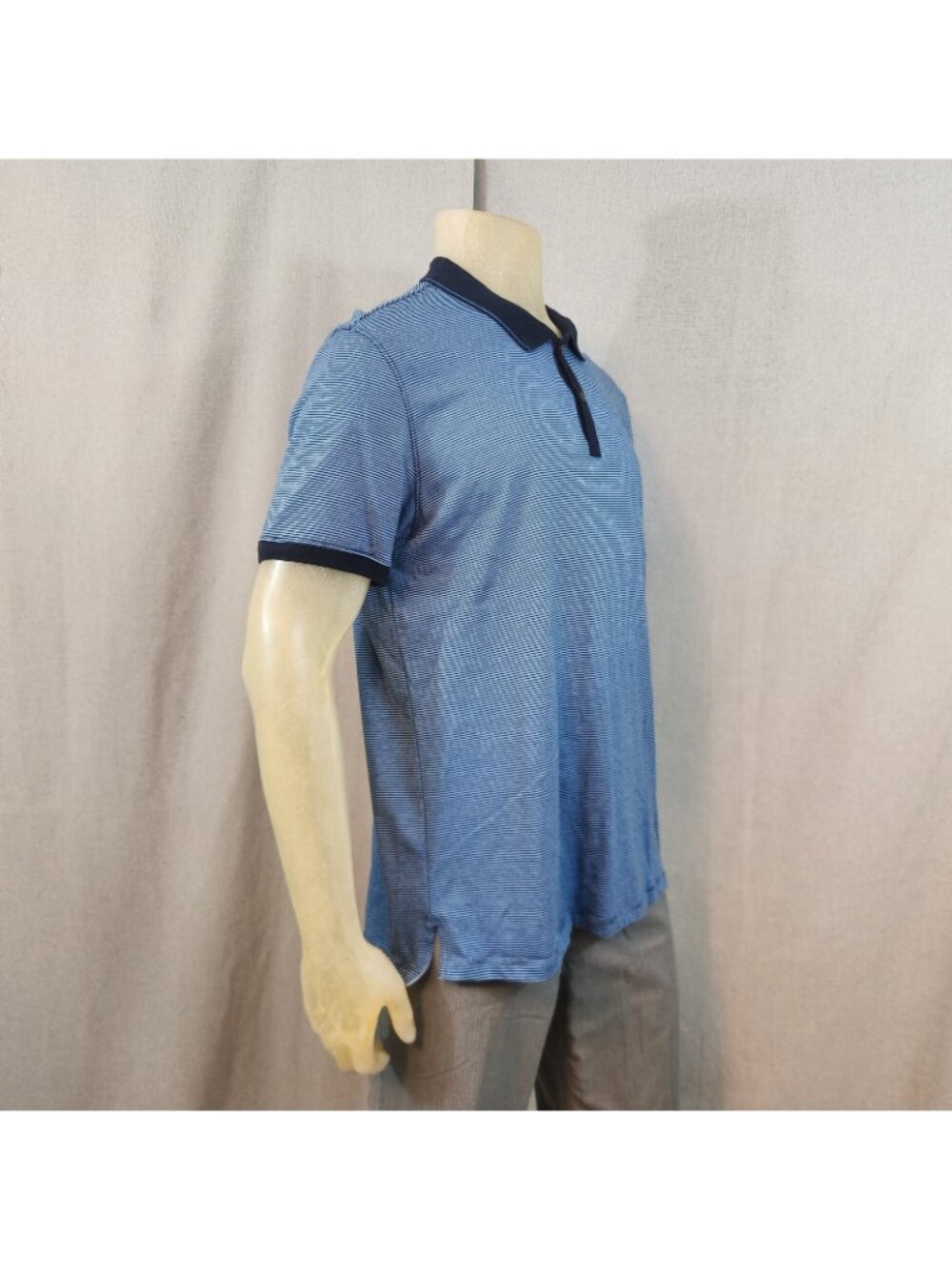 Calvin Klein Blue Striped Slim Fit Short Slv Collar Cotton Polo Shirt XL XLARGE - Picture 3 of 6